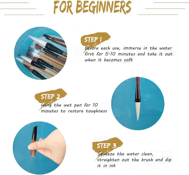 TIUSUTA 10-Piece Chinese Calligraphy Brush Set - Premium Writing Brushes for Beginners & Artists - with Roll-up Bamboo Brush Holder,Chinese Painting Brushes Set Flower Bird Line-Drawing Brushes - Image 3
